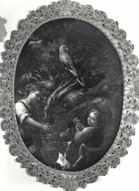Foto Amoretti — Boselli Felice - sec. XVIII - Natura morta con selvaggina, ortaggi, figura femminile, bambino, cane e pappagallo — insieme